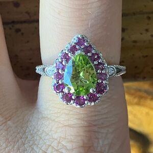 Natural Peridot Garnet Sterling Silver Ring Size 8